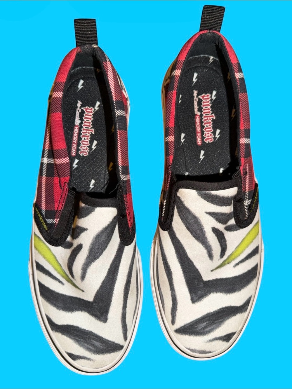 Punkrose Unisex Red&Blk Plaid & Blk&White Zebra Slip-On Loafer Sneaker 8.5 Mens
